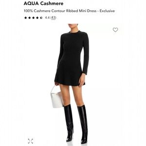 Aqua 100% Cashmere Contour Ribbed Black Mini Dress -LARGE